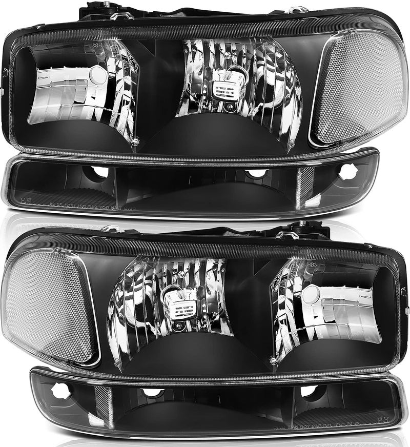 LBRST Headlight Assembly For GMC Sierra 1500 19992006 For GMC Sierra 1500 Classic 2007 Black Housing Clear Reflector Clear Lens Driver and Passenger Side Headlamp