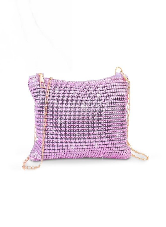 WisePoint Lightweight Cross Body Phone Bag, Sequin Shoulder Bag for Women with Zipper, Trendy Clutch Bag for Wedding (Pink) - Image 1