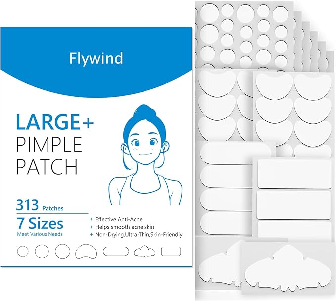 Flywind Large Pimple Patches331 Patches 7 size Acne Patches Invisible Spot Patches for Face Chin Back or BodyHydrocolloid Pimple Patch Suitable for All Skin Types - Image 1