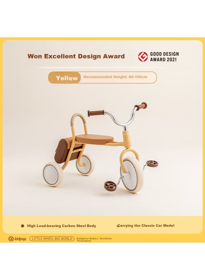 Kidpop Kids Tricycle Pedal Bike For 1-3 Years Old, Retro Lightweight Baby Tricycle, Yellow - Image 1