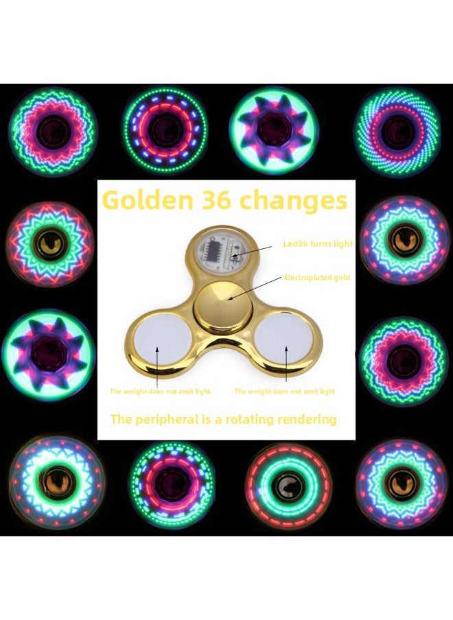 null - [Metal] Fingertip Gyro Finger Clover Children Adult Thumb Between Spiral Alloy Decompression Artifact Toy-color:36 Turns Gold With Lights - Image 1