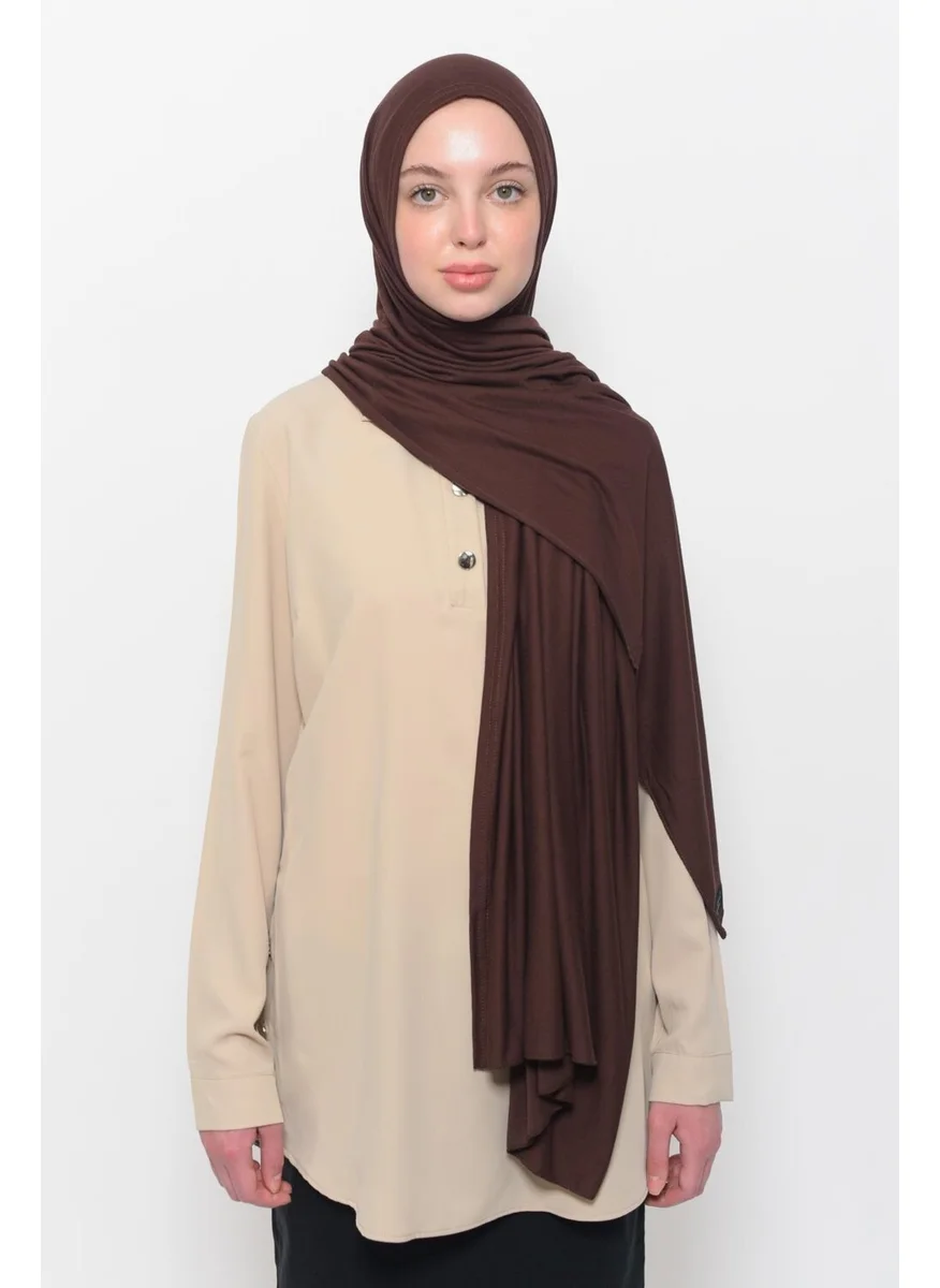 التوبة Ready Practical Interlocking Luxury Organic Plain Combed Cotton Shawl Aligned - Brown Color