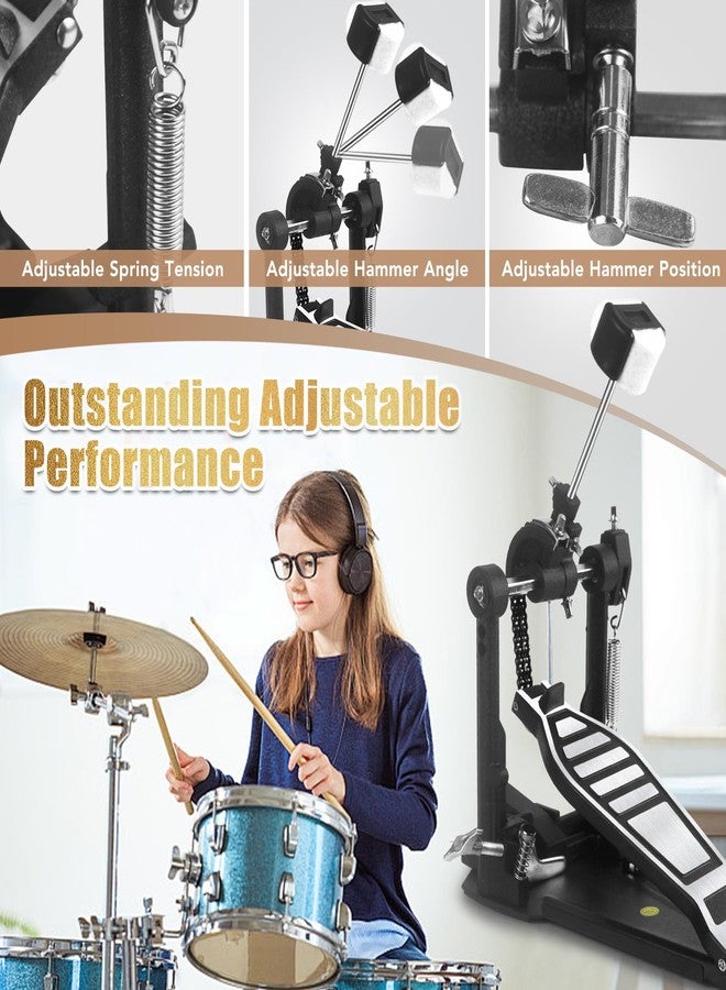 Seteol Single Kick Bass Drum Pedal, Heavy-Duty Double Chain Bass Pedal Foot Percussion Hardware for Intense Play, Fully Adjustable Power Cam System & 4-Sided Beater Drum Set Instrument (Single Pedal) - Image 3
