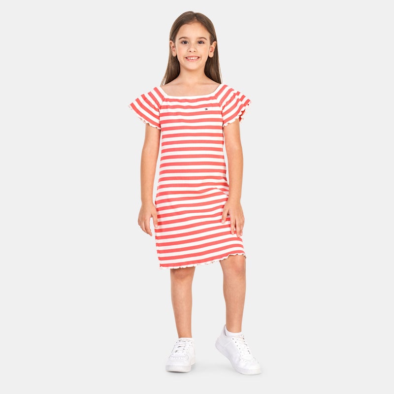 TOMMY HILFIGER Kids' Off Shoulder Stripe Dress - Image 1
