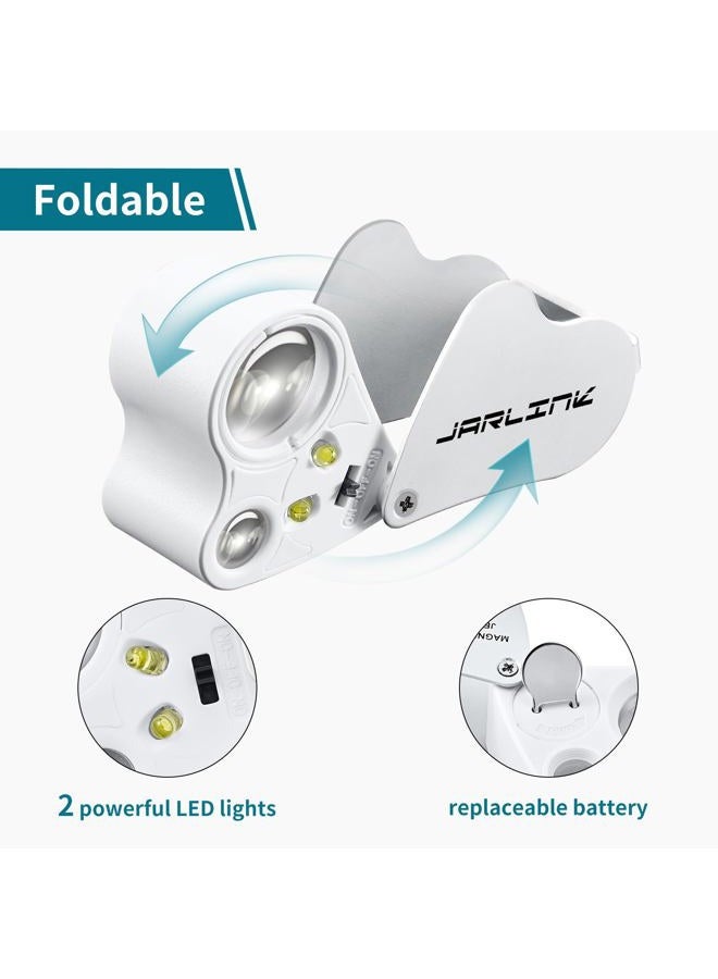 JARLINK (White) - 30X 60X Illuminated Jewellers Eye Loupe Magnifier, Foldable Jewellery Magnifier with Bright LED Light for Gems, Jewellery, Coins, Stamps, etc - Image 4