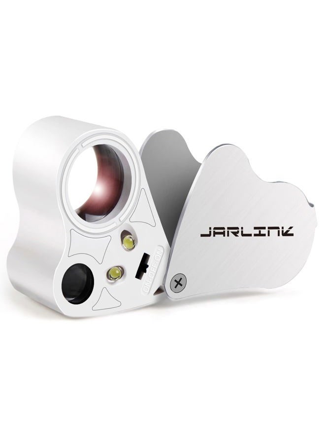 JARLINK (White) - 30X 60X Illuminated Jewellers Eye Loupe Magnifier, Foldable Jewellery Magnifier with Bright LED Light for Gems, Jewellery, Coins, Stamps, etc - Image 1