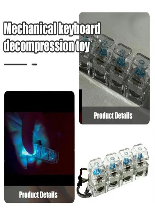 Felofix Keyboard Fidget Toy, 4-in-1 Keychain Anxiety Decompression Button Finger Clicker Toys, Stress Relief Fidget Gifts Adults Keyboard Clicker with LED Light Sensory Fun (Clear) - Image 4