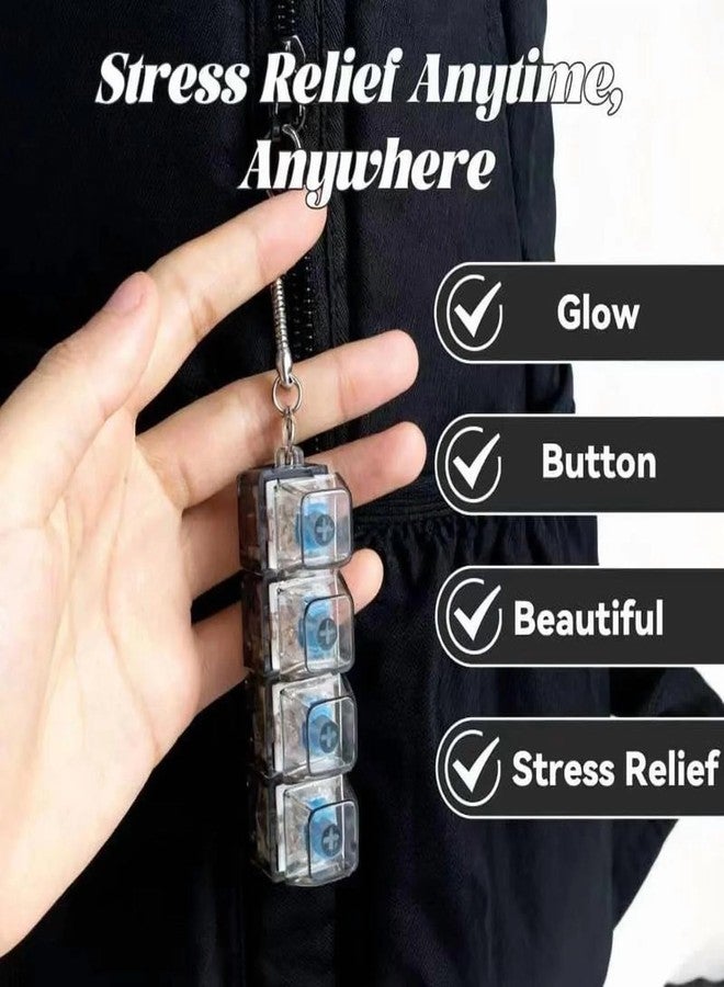 Felofix Keyboard Fidget Toy, 4-in-1 Keychain Anxiety Decompression Button Finger Clicker Toys, Stress Relief Fidget Gifts Adults Keyboard Clicker with LED Light Sensory Fun (Clear) - Image 3
