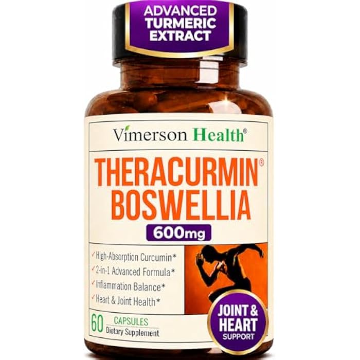 Vimerson Health Advanced Turmeric Curcumin Supplement for Joint Support & Inflammation – Enhanced Absorption Theracurmin 600mg with Boswellia Serrata for Mobility & Recovery – Vegan, Gluten Free – 60 Capsules - Image 1