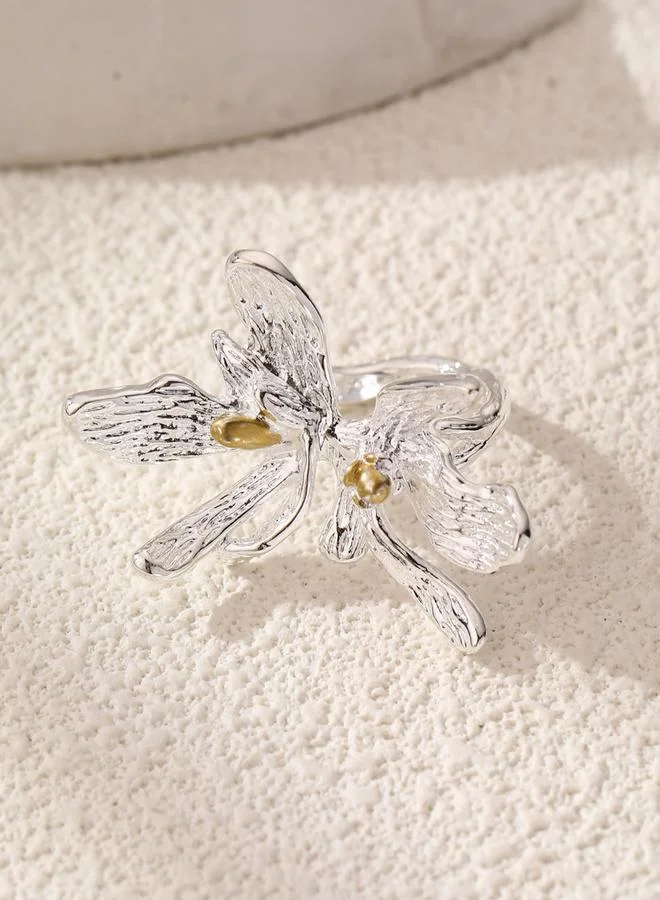 تايك تو خاتم فضي بتصميم زهرة