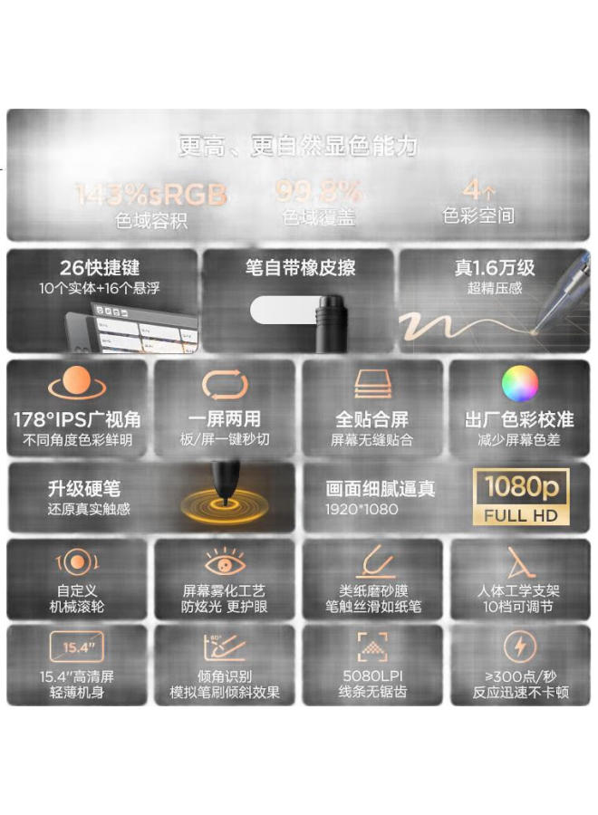 Ugee (Ugee) Digital Drawing Tablet 16K Pressure Sensitivity Handwriting Screen Computer Drawing Screen Drawing Handwriting Tablet Lcd Writing Screen Ue16 - Image 2