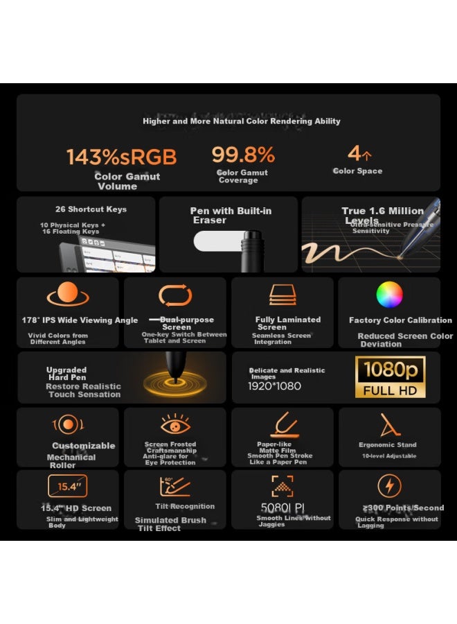 Ugee Digital Drawing Tablet 16k Pressure Sensitivity Handwriting Screen Computer Drawing Screen Drawing Handwriting Tablet Lcd Writing Screen Ue16 - Image 1
