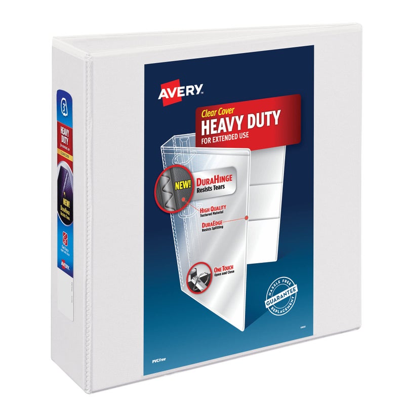 Avery Heavy-Duty View 3 Ring Binder, 3" One Touch Slant Rings, White, Perfect Trading Card Binder (79793) - Image 1
