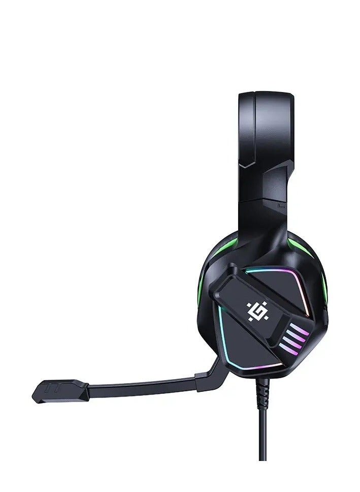 Defender Gaming Headset for PC and Laptop With USB AND 3.5mm Jack 1.8m cable length , Black - Green , RGB LED light , volume control and noise-cancelling microphone for crystal-clear communication. - Image 2