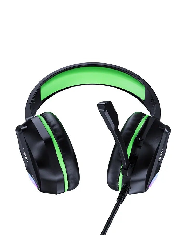 Defender Gaming Headset for PC and Laptop With USB AND 3.5mm Jack 1.8m cable length , Black - Green , RGB LED light , volume control and noise-cancelling microphone for crystal-clear communication. - Image 3