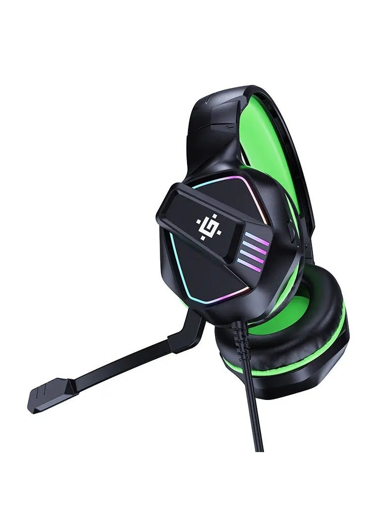 Defender Gaming Headset for PC and Laptop With USB AND 3.5mm Jack 1.8m cable length , Black - Green , RGB LED light , volume control and noise-cancelling microphone for crystal-clear communication. - Image 4