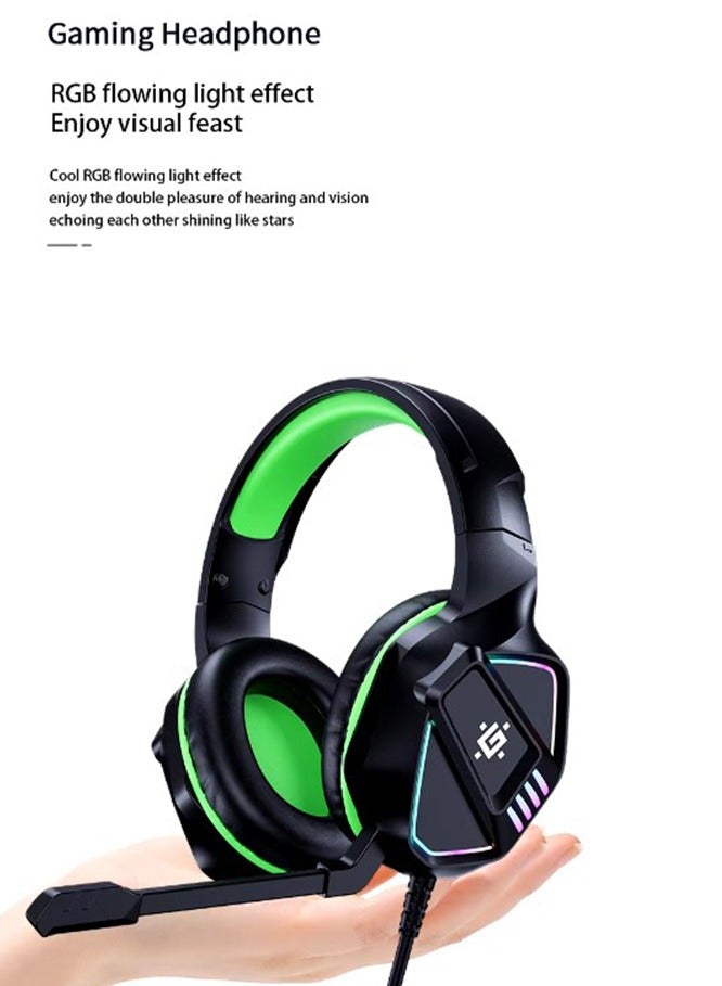 Defender Gaming Headset for PC and Laptop With USB AND 3.5mm Jack 1.8m cable length , Black - Green , RGB LED light , volume control and noise-cancelling microphone for crystal-clear communication. - Image 5