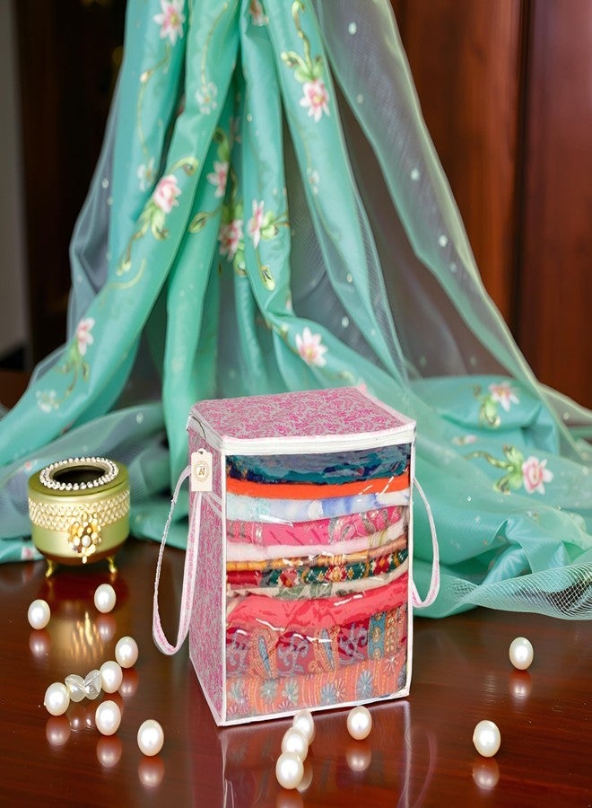 SHAPING FABRIC Pink Floral Fabric Saree Storage Bag with Transparent Front & Zipper Closure - Pack of 01 SF-SBB-1322 - Image 1