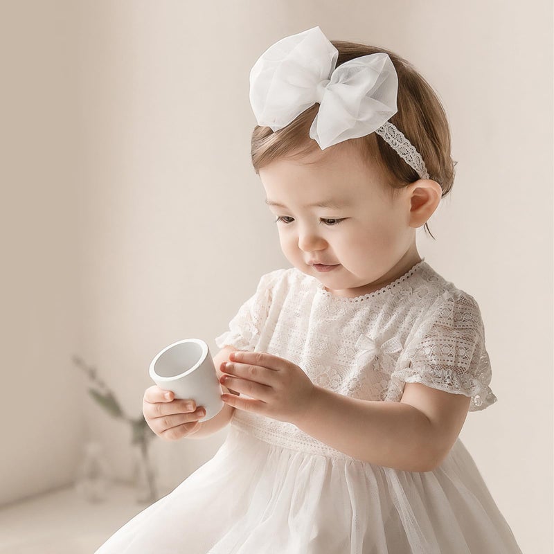 ICKEYOU Baby Girls Cute Lace Bow Headband Soft Cotton Elastic Hair Accessories for Toddlers Newborns Ideal for Birthdays Baby Shower Photoshoots Special Occasions - Image 3