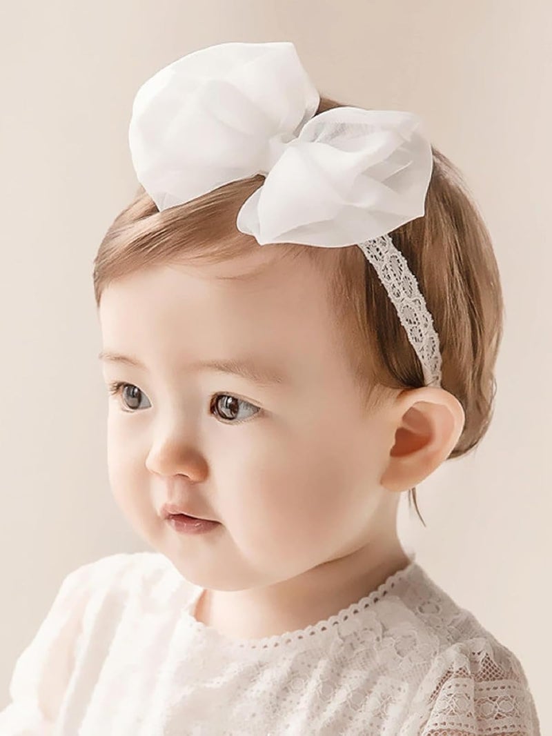 ICKEYOU Baby Girls Cute Lace Bow Headband Soft Cotton Elastic Hair Accessories for Toddlers Newborns Ideal for Birthdays Baby Shower Photoshoots Special Occasions - Image 1