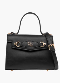 Women Solid Satchel Bag with Detachable Strap and Button Closure