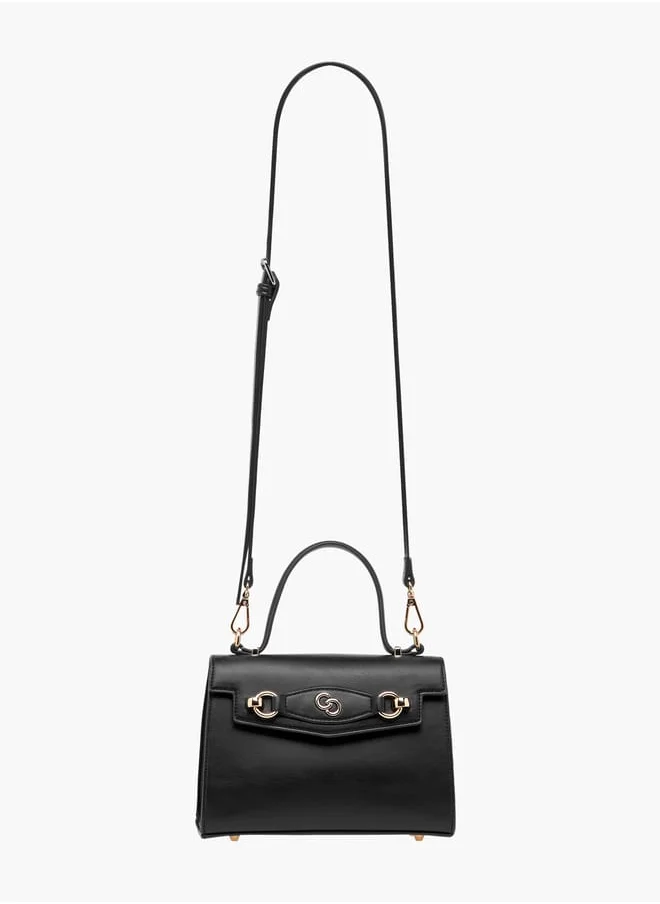 Celeste Women Solid Satchel Bag with Detachable Strap and Button Closure
