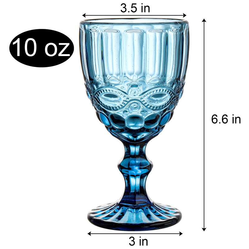 Youeon Set of 6 Colored Wine Goblets, 10 Oz Wine Glasses Set with Embossed Pattern, Colored Wine Glasses Vintage Glassware for Party, Wedding, Bar, Wine, Juice, Beverage, 3 Colors - Image 2