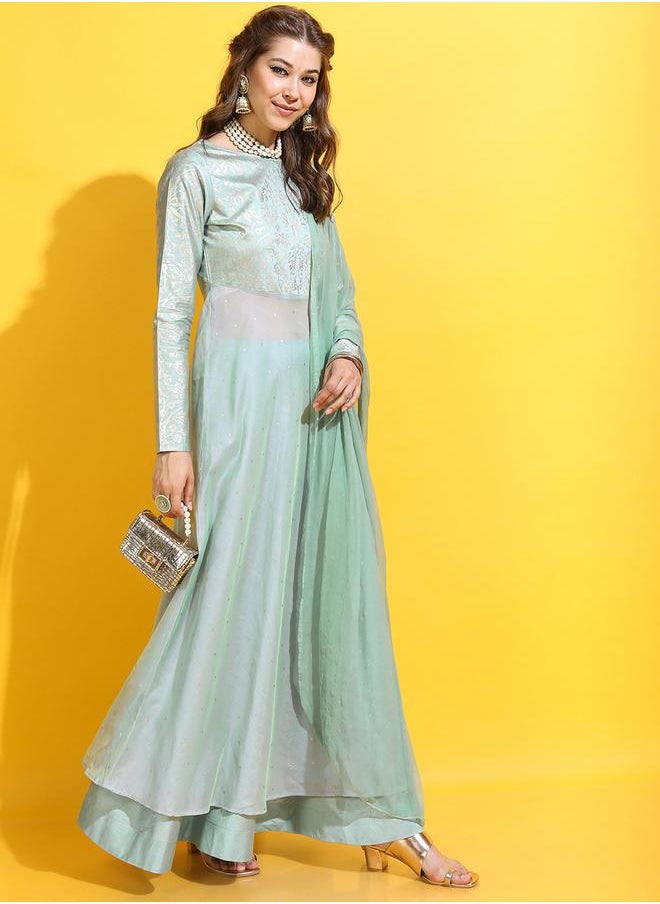 Vishudh Green Floral Polyester Kurta Set with Skirt & Dupatta by Styli  - Image 5