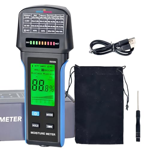 amiciSense Digital Moisture Meter with LED Indicators & Flashlight | Non-Destructive Wall, Wood & Masonry Humidity Tester | Multifunctional Hygrometer with Audible Alarm & Rechargeable Battery - Image 1
