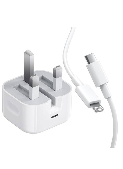 iPhone 20W Fast Charger - USB-C Wall Adapter with USB-C to Lightning Cable, Quick Charging for iPhone, iPad, and More