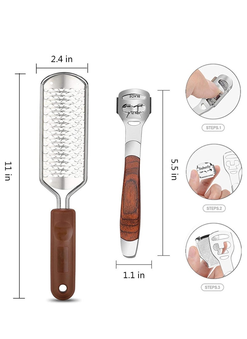 Vusoset - Colossal Foot Rasp & Wood Handle Callus Shaver (10 Replacement & 1 Foot File Heads), Pedicure Foot File Kit, Heel Scraper For Feet, Foot File Callus Remover - Image 1