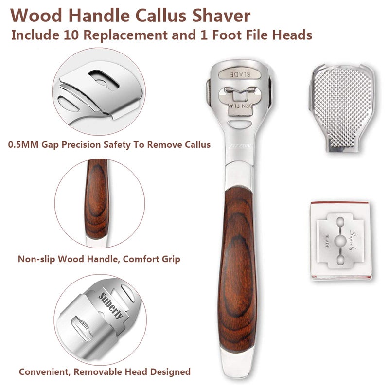 Vusoset Colossal Foot Rasp & Wood Handle Callus Shaver (10 Replacement & 1 File Foot Heads), Pedicure Foot File Kit, Heel Scraper for Feet, Foot File Callus Remover - Image 3