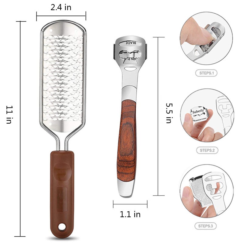 Vusoset Colossal Foot Rasp & Wood Handle Callus Shaver (10 Replacement & 1 File Foot Heads), Pedicure Foot File Kit, Heel Scraper for Feet, Foot File Callus Remover - Image 4