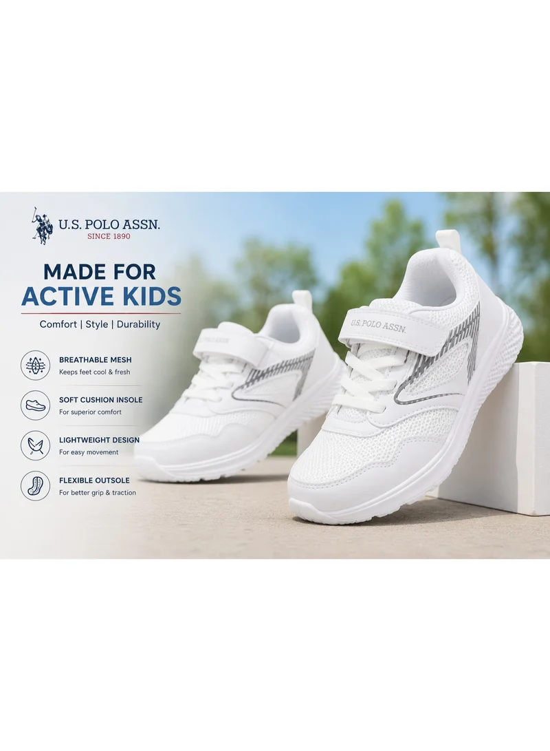 U.S. Polo Assn. U.S. Polo Assn. Kids Sports Shoes White | Lightweight Breathable Mesh Sneakers with Hook & Loop Strap | Casual Walking Running Shoes for Boys & Girls