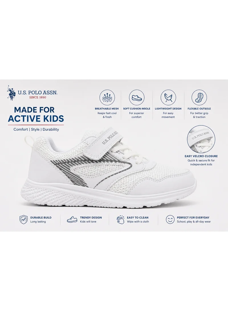 U.S. Polo Assn.  U.S. Polo Assn. Kids Sports Shoes White | Lightweight Breathable Mesh Sneakers with Hook & Loop Strap | Casual Walking Running Shoes for Boys & Girls  | Best Price UAE