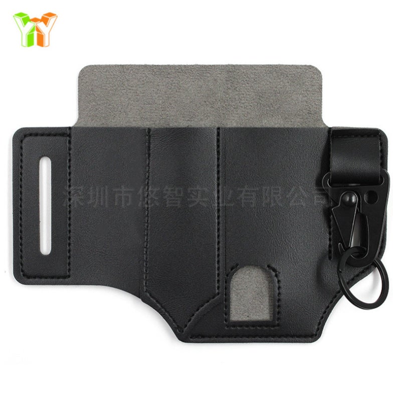 Cross-border retro cowhide EDC tactical tool storage leather case waist hanging outdoor survival tool kit flashlight knife set PU Black