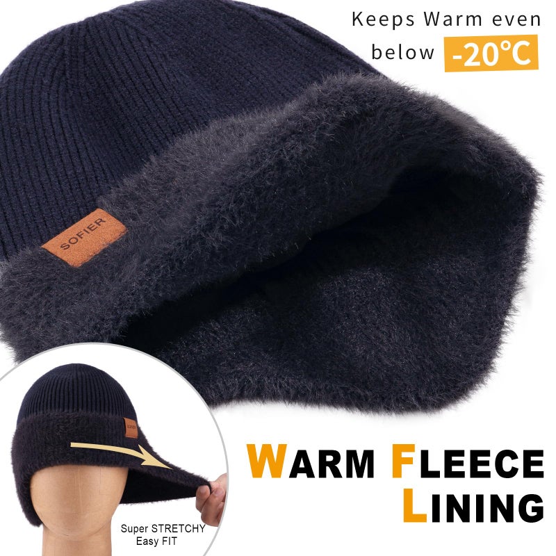 Sofier Winter Hat Fleece Lined Beanie with Earflap Neck Warmer Scarf Touchscreen Gloves Warm Knit Set for Men Women - Image 5