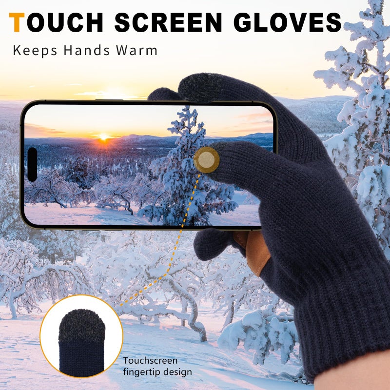 Sofier Winter Hat Fleece Lined Beanie with Earflap Neck Warmer Scarf Touchscreen Gloves Warm Knit Set for Men Women - Image 4