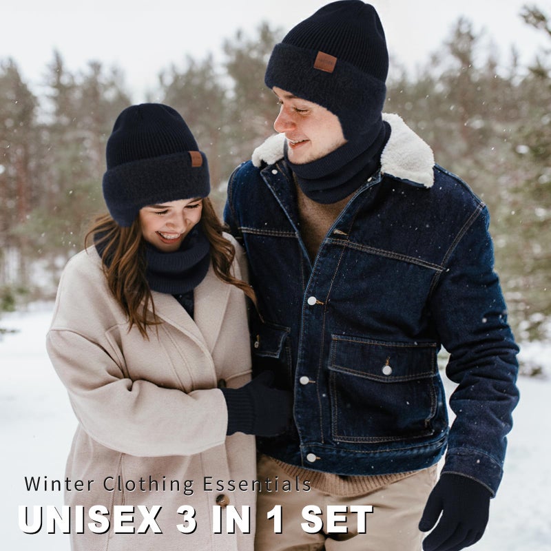 Sofier Winter Hat Fleece Lined Beanie with Earflap Neck Warmer Scarf Touchscreen Gloves Warm Knit Set for Men Women - Image 2