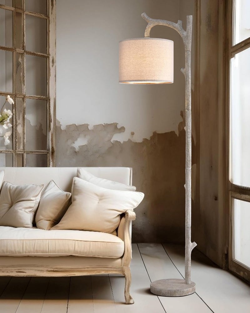 OYEARS Rustic Farmhouse Tree Trunk Floor Lamp Classic Country Wood Grain Resin Vintage 61.25" Standing Floor Lamp Retro Decorative Lamp for Bedroom Living Room Office - Image 4