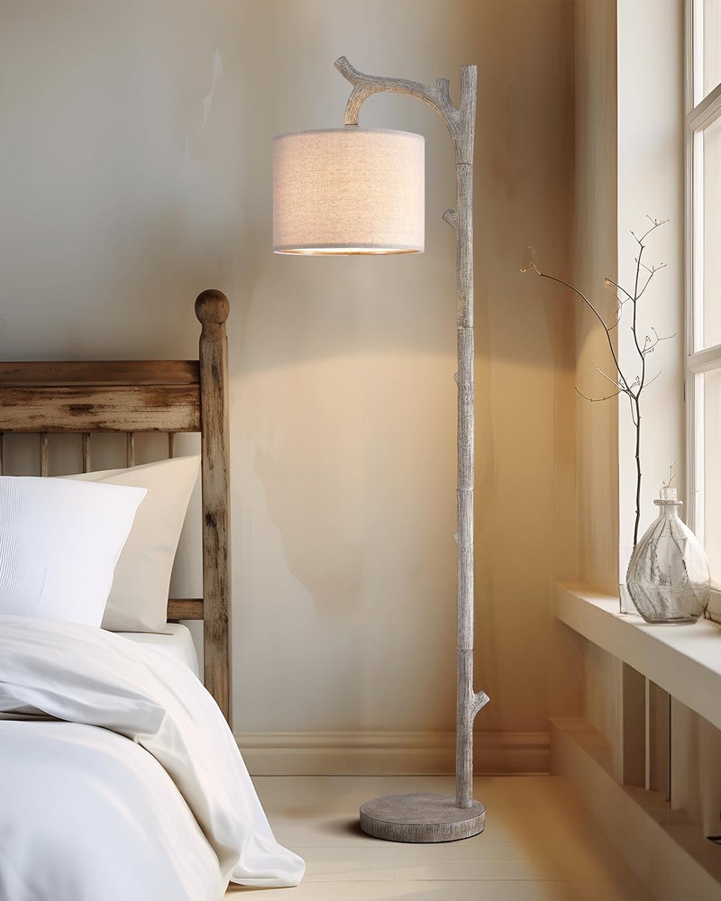 OYEARS Rustic Farmhouse Tree Trunk Floor Lamp Classic Country Wood Grain Resin Vintage 61.25" Standing Floor Lamp Retro Decorative Lamp for Bedroom Living Room Office - Image 2
