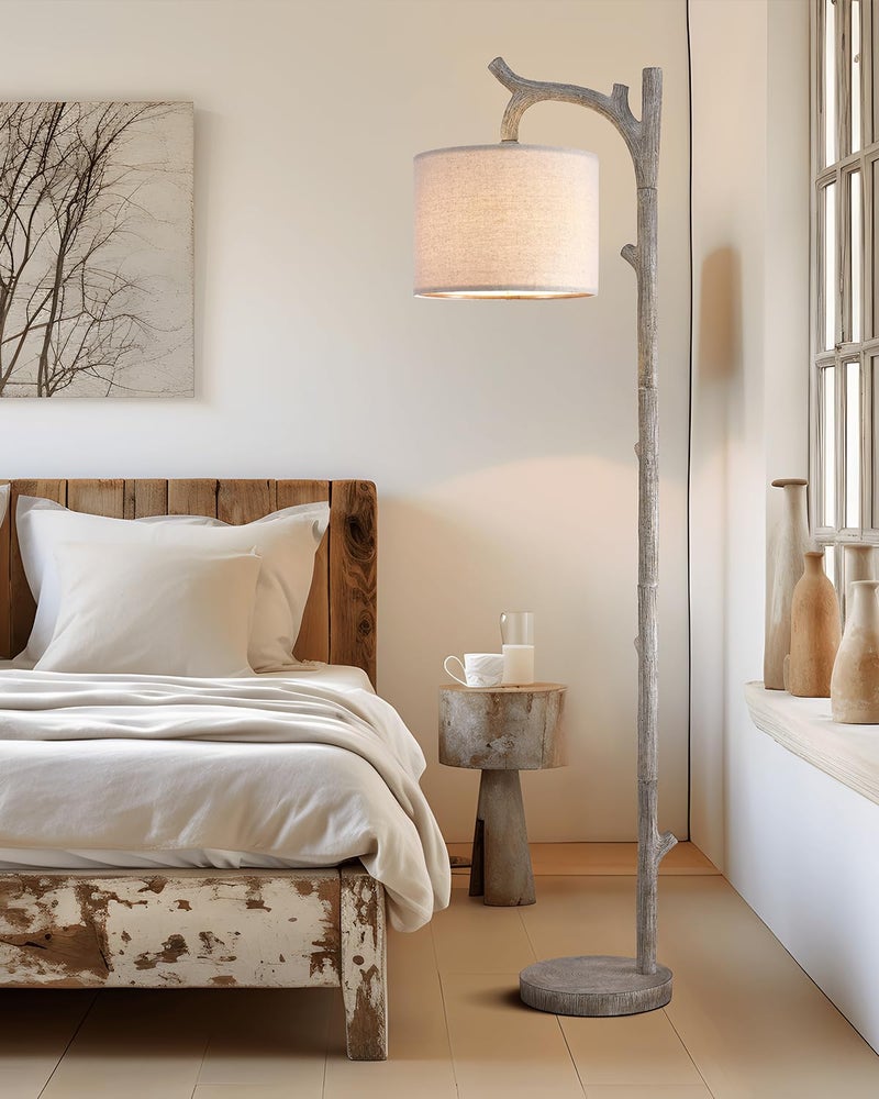 OYEARS Rustic Farmhouse Tree Trunk Floor Lamp Classic Country Wood Grain Resin Vintage 61.25" Standing Floor Lamp Retro Decorative Lamp for Bedroom Living Room Office - Image 3