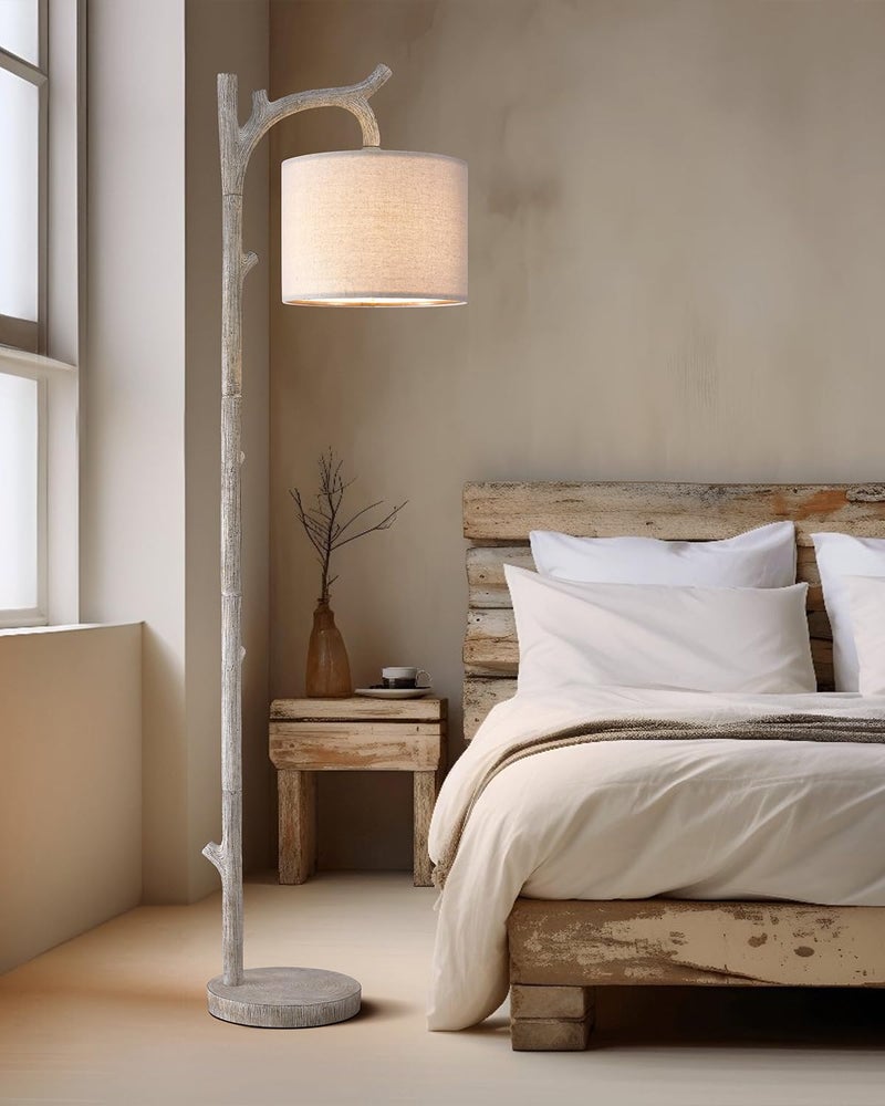 OYEARS Rustic Farmhouse Tree Trunk Floor Lamp Classic Country Wood Grain Resin Vintage 61.25" Standing Floor Lamp Retro Decorative Lamp for Bedroom Living Room Office - Image 1