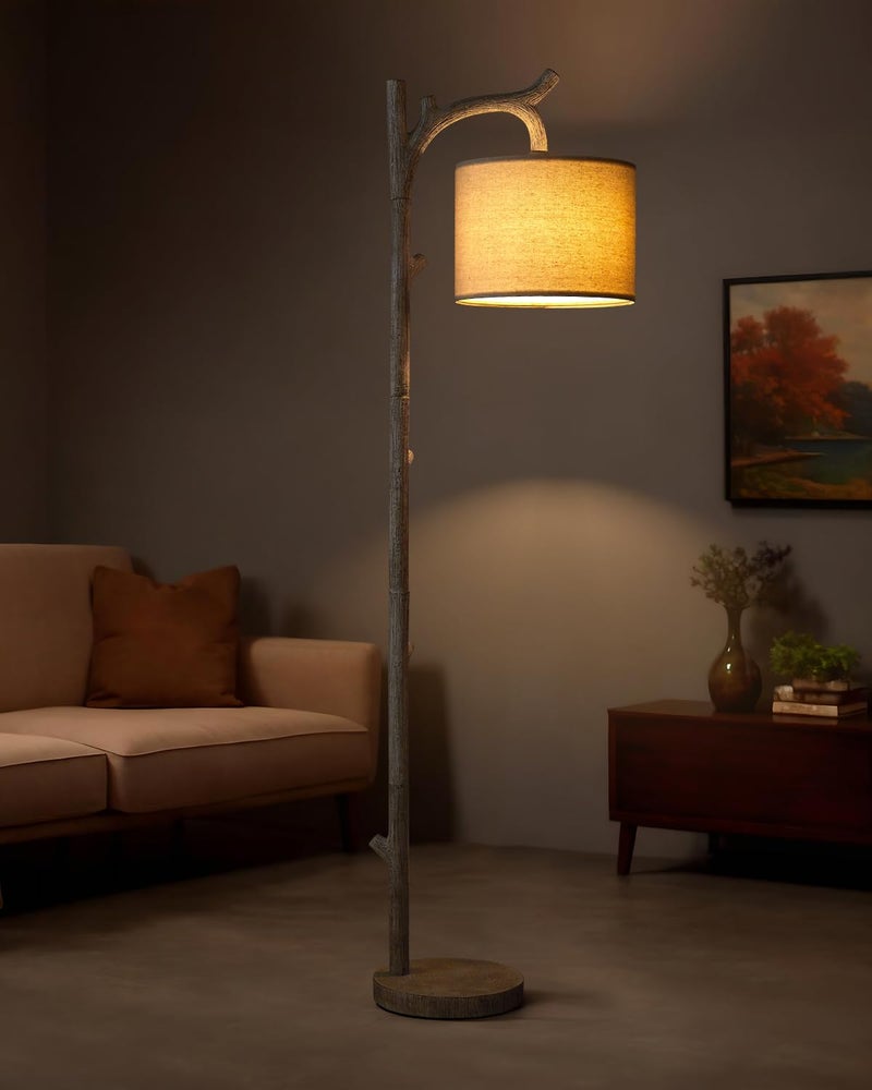 OYEARS Rustic Farmhouse Tree Trunk Floor Lamp Classic Country Wood Grain Resin Vintage 61.25" Standing Floor Lamp Retro Decorative Lamp for Bedroom Living Room Office - Image 5