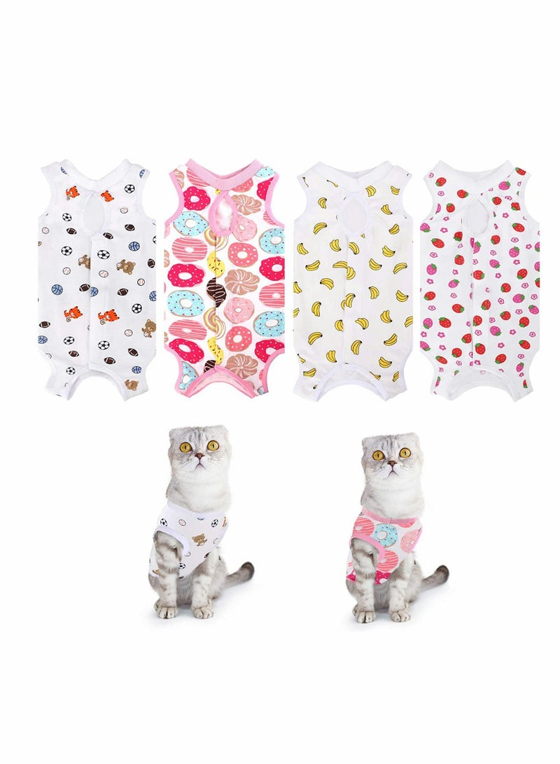 4 Pieces Cat Recovery Suit for Surgery and Wound Care Soft Cotton Breathable Clothing for Kittens and Cats - Image 1