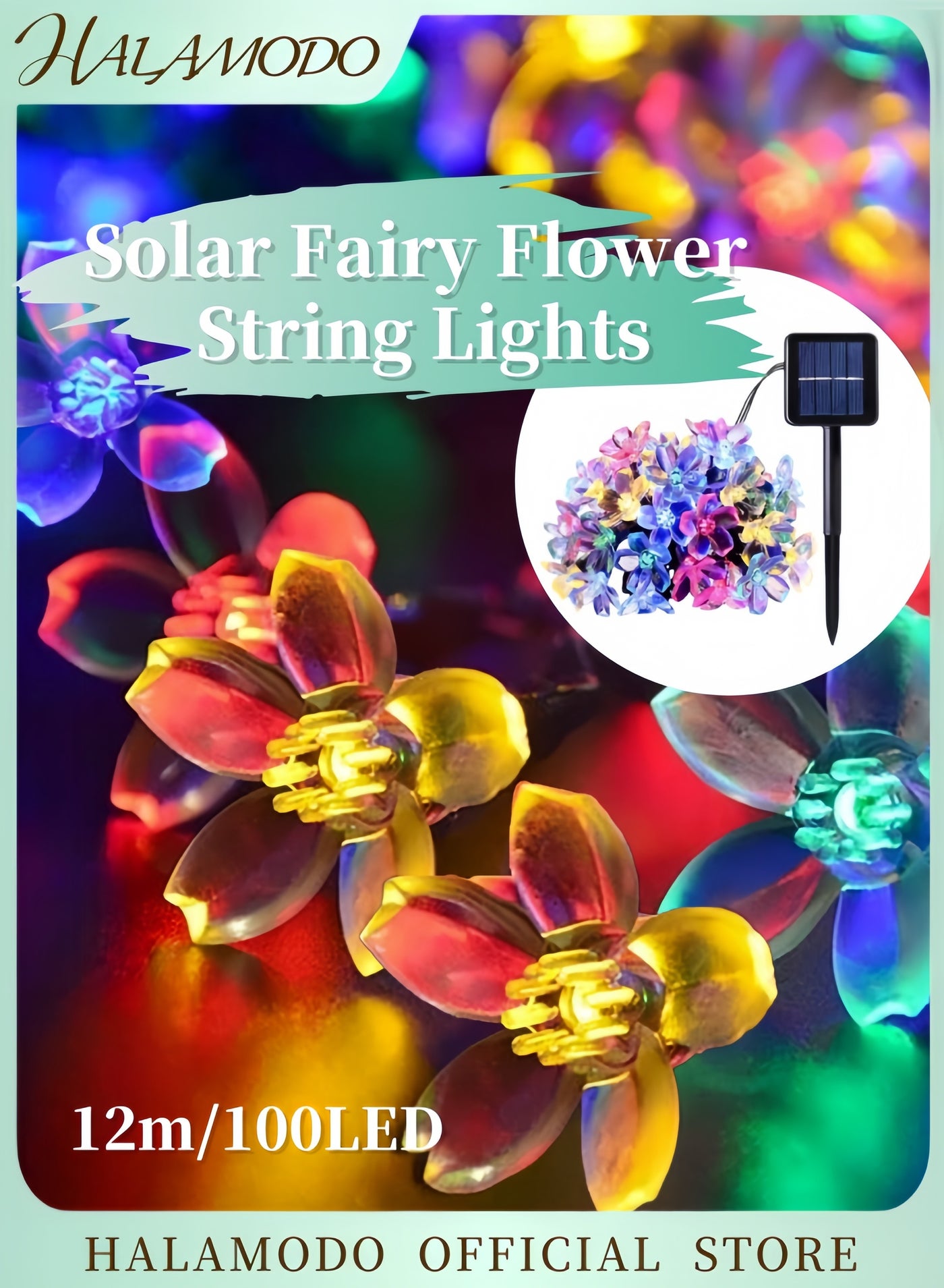 Fairy Flower String Lights Outdoor Decorative Lights 39FT 100LED Starry Cherry Blossom Lighting Floral Lamp for Halloween Wedding Party Indoor Outdoor Bedroom Decorations