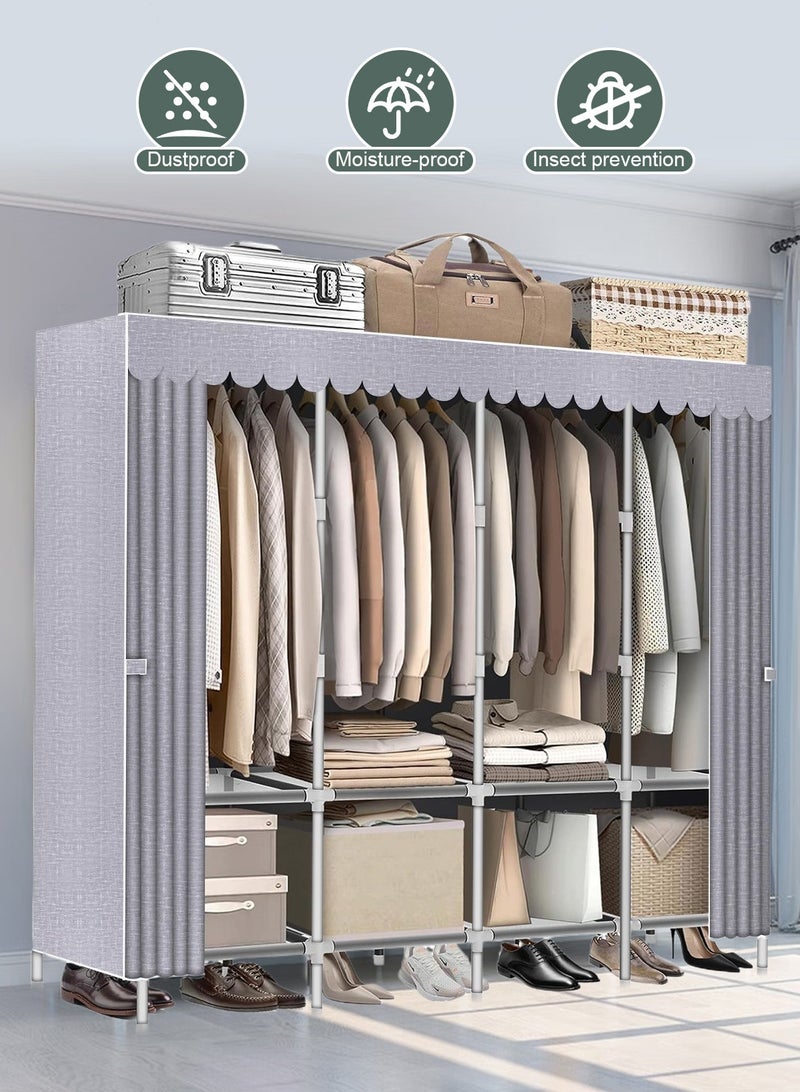 HomarKet Portable Closet, 79.1 Inch/201cm Wardrobe Closet for Hanging Clothes with 4 Hanging Rods, 25mm Steel Tube Clothes Storage Organizer for Extra Sturdy, Quick and Easy to Assembly, Gray Cover - Image 2