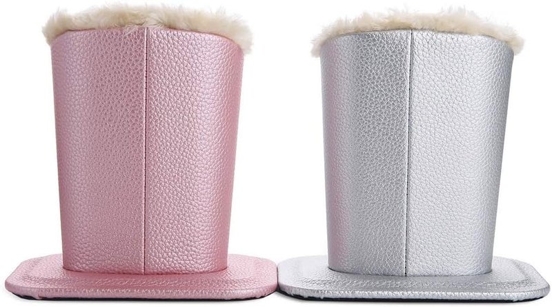 Siveit Eyeglass Holders, PU Leather Eyeglass Holder Stands with Soft Plush Lining, Silver, Pink - 2 Packs - Image 5