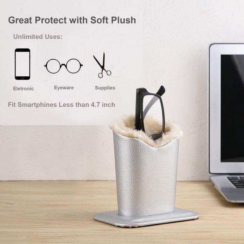 Siveit Eyeglass Holders, PU Leather Eyeglass Holder Stands with Soft Plush Lining, Silver, Pink - 2 Packs - Image 3