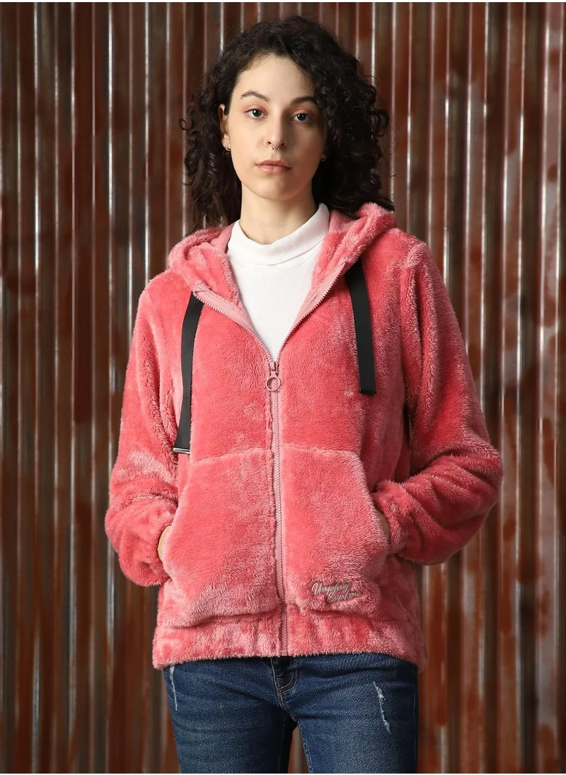 HIGH STAR Women's Pink Foxfur Solid Jacket